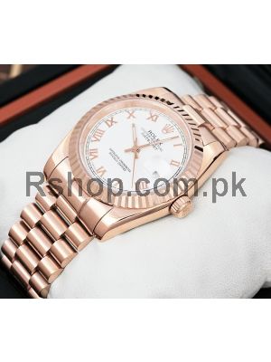 Rolex Date-Just White Dial Rose Gold Watch Price in Pakistan
