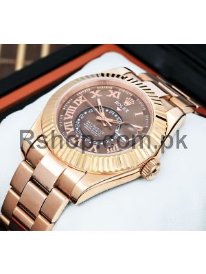 Rolex Sky-Dweller Chocolate Dial Rose Gold Mens Watch Price in Pakistan