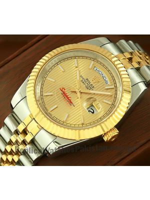Rolex Day-Date Yellow Gold Strip Motif Index Dial Watch