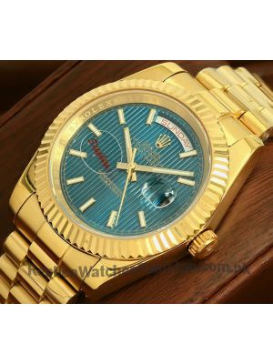 Rolex Day-Date Blue Stripe Motif Index Dial Swiss Wach