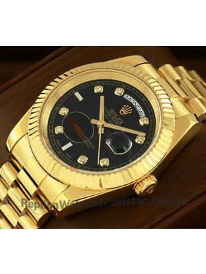 Rolex Day-Date Yellow Gold Black Diamond Dial Swiss Watch