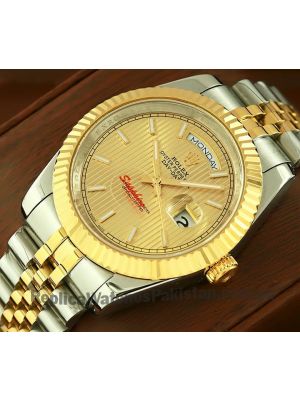 Rolex Day-Date Yellow Gold Strip Motif Index Dial Watch