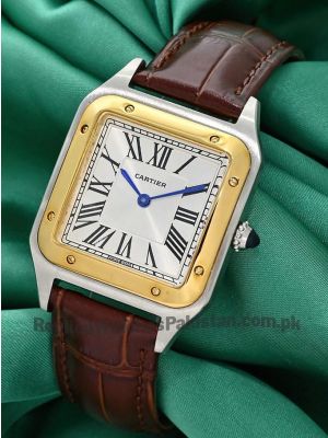 Cartier Santos Dumont Two Tone Brown Straps Watch