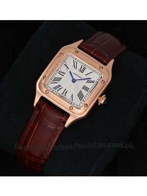 Cartier Santos Dumont Rose Gold Brown Straps Ladies Watch Price in Pakistan