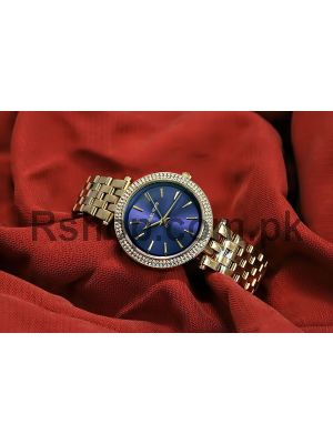Michael Kors Ladies Darci Gold Tone Stainless Steel Navy Blue Dial Watch Price in Pakistan